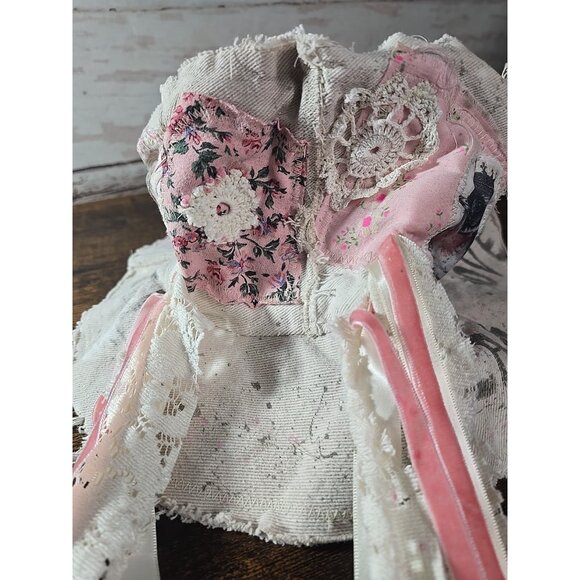 OOAK Upcycled Indie Boho Top Hat Sassy Cherub Graffiti Flower Cat Adjusts L-S main image 13